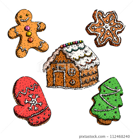 gingerbread set sketch hand drawn vector 112468240