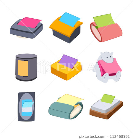 post it dispenser set cartoon vector illustration 112468591