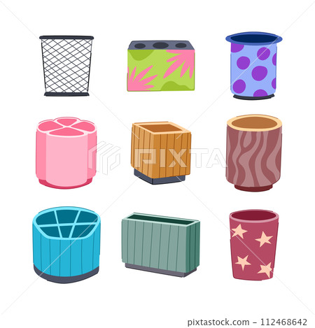 pencil holder set cartoon vector illustration 112468642