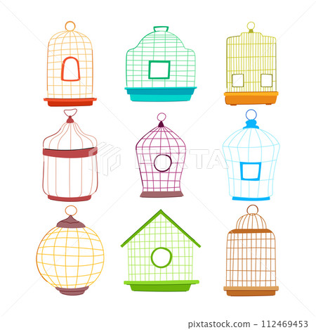 bird cage set cartoon vector illustration 112469453