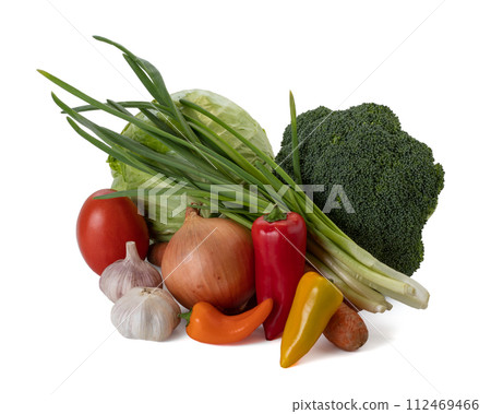 Fresh vegetables still life. Isolated on white background Fresh vegetables still life. Isolated on white background 112469466