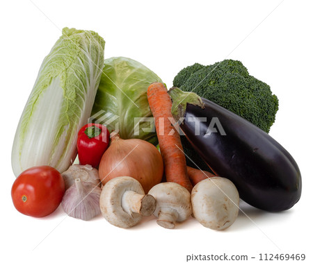 Fresh vegetables still life. Isolated on white background Fresh vegetables still life. Isolated on white background 112469469