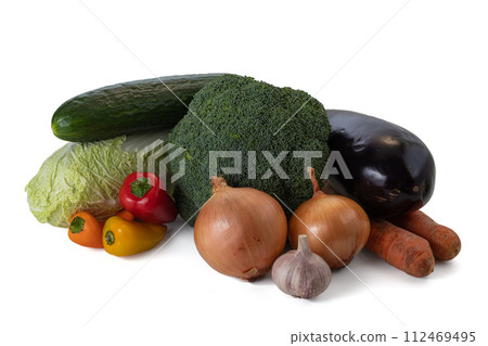 Fresh vegetables still life. Isolated on white background 112469495