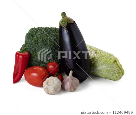 Fresh vegetables still life. Isolated on white background Fresh vegetables still life. Isolated on white background 112469499