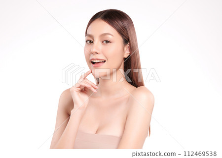 Beautiful young asian woman with clean fresh skin on white background, Face care, Facial treatment, Cosmetology, beauty and spa, Asian women portrait. 112469538