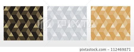 Set of abstract geometric patterns. Seamless vector backgrounds. Colored ornaments Graphic modern patterns Simple lattice graphic design Set of abstract geometric patterns. Seamless vector backgrounds. Colored ornaments Graphic modern patterns Simple lattice graphic design 112469871