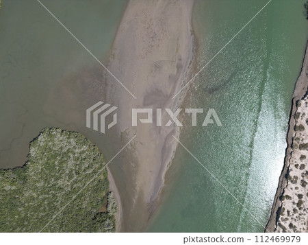 shrimp farming farm in Puerto chale baja california sur magdalena bay aerial view panorama 112469979