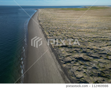 sand dunes desert by the pacific ocean in Puerto chale baja california sur magdalena bay aerial view panorama 112469986