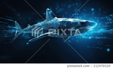 AI-generated content. Big data visualization where a digital shark swims in the data stream. Futuristic background. Generative AI 112470320