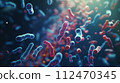 AI-generated content. An ultra-realistic close-up scientific image of microbiota colonies in the intestine. Microbiome. Generative AI 112470345