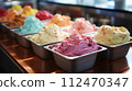 AI-generated content. Super detailed photo of ice cream in boxes. Depth of field. Appetizing photo of food. Generative AI 112470347