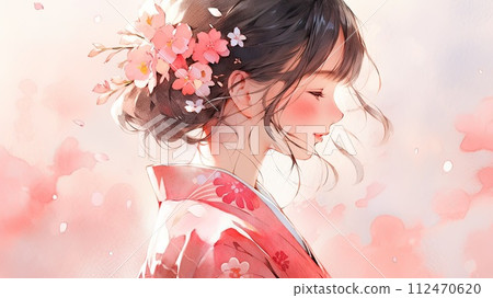 Woman in spring kimono_1 Woman in spring kimono_1 112470620