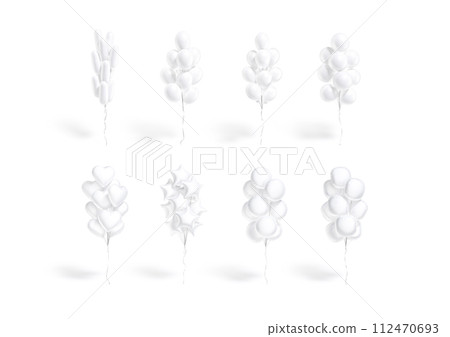 Blank white balloon bouquet mockup, isolated, different shapes 112470693
