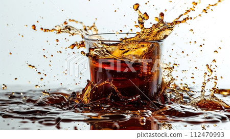 Refreshing Cola Beverage Splash in Glass on White Background for Advertising or Design Refreshing Cola Beverage Splash in Glass on White Background for Advertising or Design 112470993