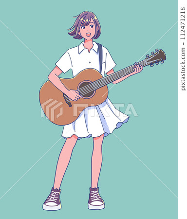 女孩一邊彈吉他一邊唱歌 女孩一邊彈吉他一邊唱歌 112471218