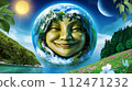 Mother earth with  lush greenery, sunlight and beautiful nature leaves and water. Protect the environment and earth day concept 112471232