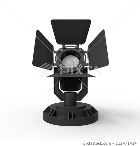 3D black spotlight on a stand isolated 3D black spotlight on a stand isolated 112471414