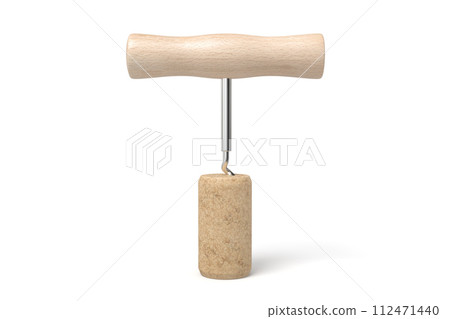 Cork on a corkscrew with a wooden handle Cork on a corkscrew with a wooden handle 112471440