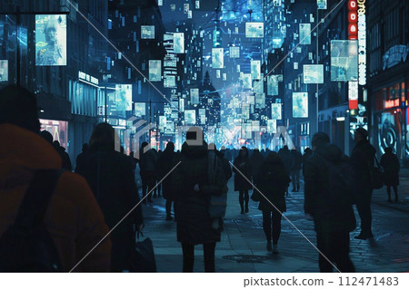 Facial Recognition Surveillance, CCTV Cameras in Action. 112471483