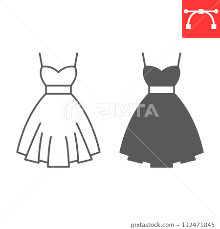 Dress line and glyph icon, clothing and elegance, dress vector icon, vector graphics, editable stroke outline sign, eps 10. 112471845