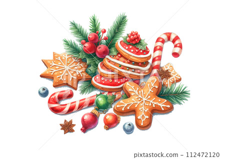 Set of Christmas watercolor elements. Holiday clipart for Christmas card, sticker and print. Set of Christmas watercolor elements. Holiday clipart for Christmas card, sticker and print. 112472120