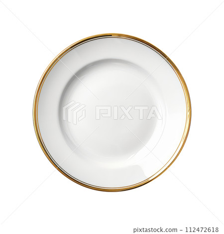 Empty ceramic round plate isolated on white with clipping path. 112472618