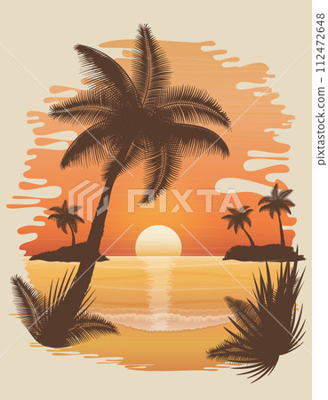 tropical seascape with sand beach sea waves sky and clouds vector illustration 112472648