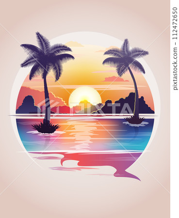 tropical seascape with sand beach sea waves sky and clouds vector illustration tropical seascape with sand beach sea waves sky and clouds vector illustration 112472650