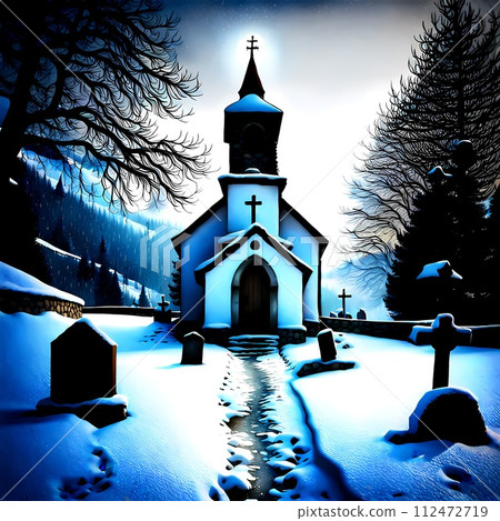church in winter snowy night church in winter snowy night 112472719