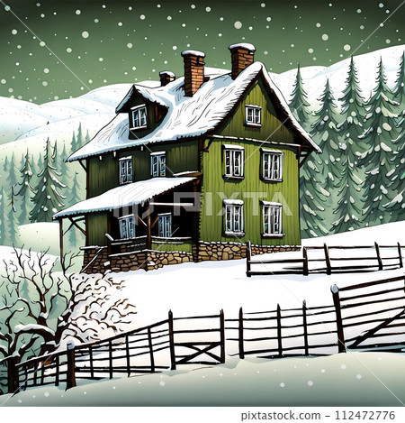 winter landscape with a house 112472776