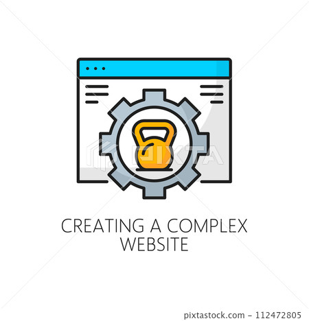 Creating complex website, CMS content management system icon, vector outline pictogram. Internet marketing and CMS business web site creation icon for user panel or website button for media content Creating complex website, CMS content management system icon, vector outline pictogram. Internet marketing and CMS business web site creation icon for user panel or website button for media content 112472805