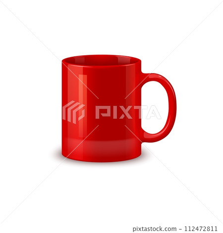 Red ceramic coffee mug and tea cup mockup, realistic tableware. isolated 3d vector digital template showcasing a customizable design, allowing users to visualize and present their branding concepts 112472811