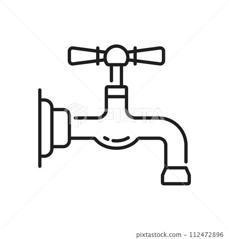 Tap kitchen and bathroom compression faucet thin line icon. House bathtub spigot valve, bathroom modern tap or kitchen water mixer linear vector icon. Toilet watertap line pictogram or symbol 112472896
