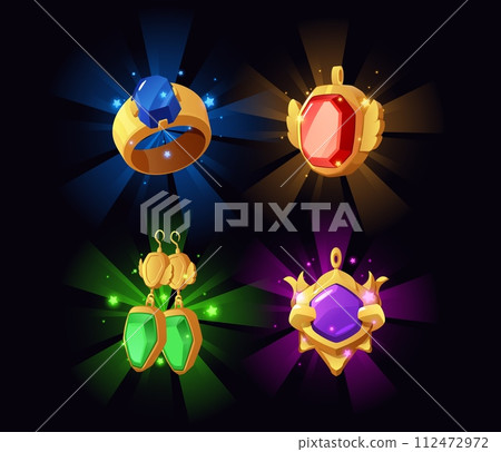 Set of different glowing jewelry for online games flat style 112472972