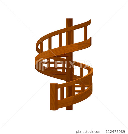 Wooden spiral staircase with railing flat style, vector illustration Wooden spiral staircase with railing flat style, vector illustration 112472989