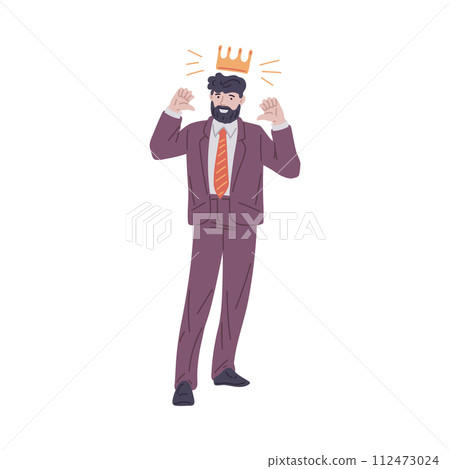 Jubilant crowned businessman floating illustration 112473024