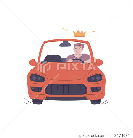 Confident man driving luxury sports car illustration 112473025