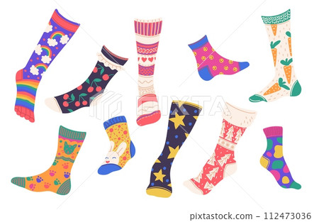 Set of different patterned socks. 112473036