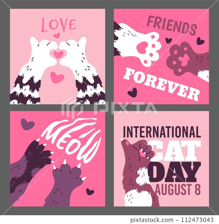 Cat lovers and International cats day banners set, flat vector illustration. 112473043