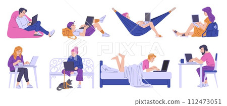 Freelance people, set of flat cartoon vector illustrations on white Freelance people, set of flat cartoon vector illustrations on white 112473051