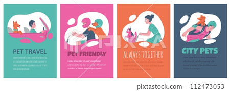Set of posters or vertical banners about pet transport flat style, vector illustration Set of posters or vertical banners about pet transport flat style, vector illustration 112473053