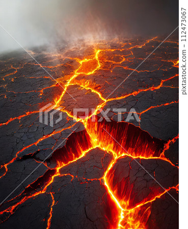 Magma spewing out from cracked lava (AI generated image) 112473067