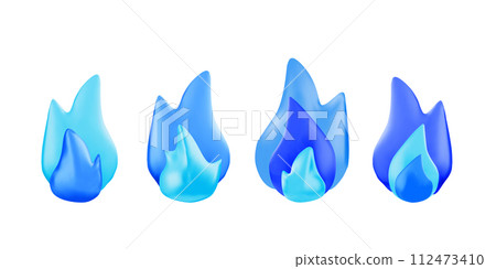Set of blue flames, volumetric 3d icons, vector illustration isolated on white 112473410