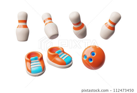 Bowling, set of volumetric 3d vector illustration or icon isolated on white 112473450