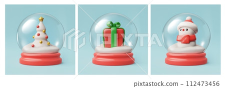 Set of squared postcards with snow balls 3D style, vector illustration Set of squared postcards with snow balls 3D style, vector illustration 112473456
