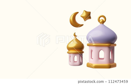 Banner with a set of 3D Muslim isolated elements. Ideal for Muslim holidays. Banner with a set of 3D Muslim isolated elements. Ideal for Muslim holidays. 112473459