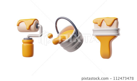 Paint tools 3D icons set, cartoon realistic vector illustration isolated. Paint tools 3D icons set, cartoon realistic vector illustration isolated. 112473478