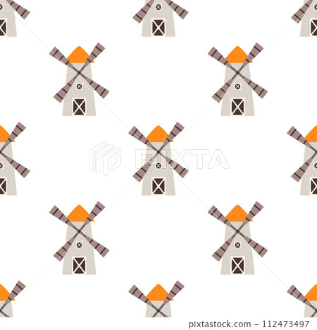cartoon windmill seamless pattern 112473497