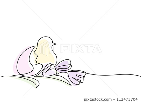 Happy Easter spring decoration. Easter eggs, chicks and flowers. Happy Easter spring decoration. Easter eggs, chicks and flowers. 112473704