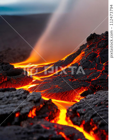 火山爆發和熔岩流動(AI 生成圖像) 火山爆發和熔岩流動(AI 生成圖像) 112473794